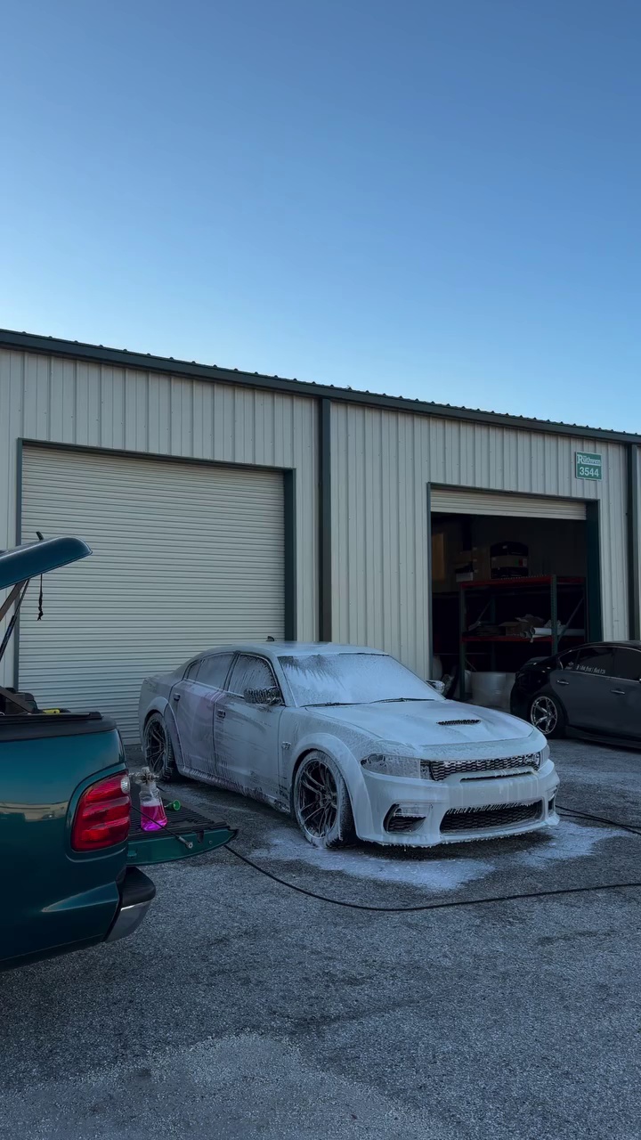 White Sedan Garage Exterior